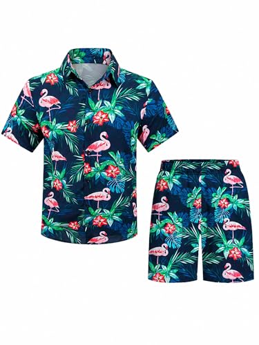 Conjunto de camisa hawaiana y pantalón corto para niños de 7 a 14 años