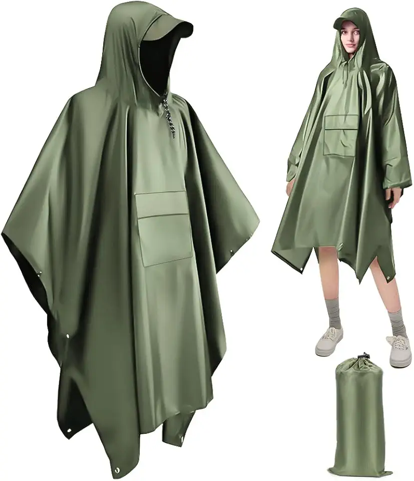 Capa de Chuva Multifuncional 3 Em 1, Poncho de Chuva Multifuncional, Capa de Chuva Poncho Impermeável Adulto 3 Em 1 Camping Caça, Outdoor Camping Raincoat, Capa de Chuva de Camping (Verde)