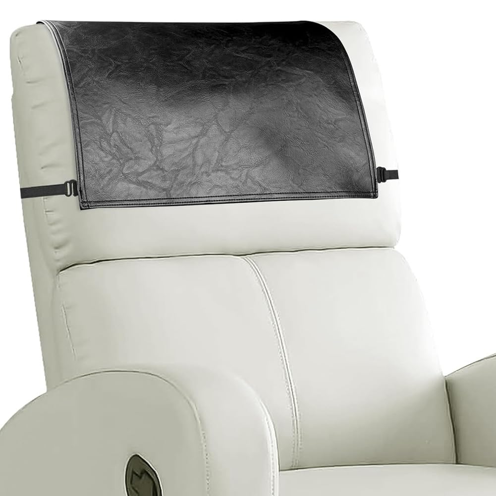 CTRLZS Faux Leather Headrest Cover for Recliner Chair- Elastic Strap Design Headrest Protector Black