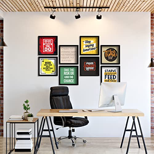 Image of PAPER PLANE DESIGN Motivational Quotes Wall Framed Posters, Office Wall Decor with Quotes.Set of 8 (10 x 10 Inch) (MDF POSTERS)