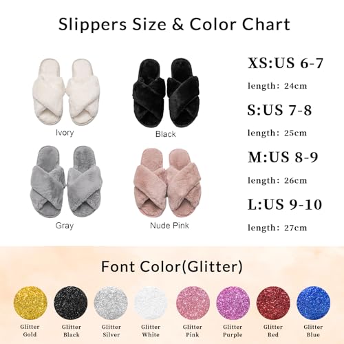 Personalized Bride Slippers for Wedding Day, Custom Bridesmaid Slippers with Name, White Fuzzy Slipper for Bridal Showers Bachelorette Parties, Personalized Bridesmaids Gifts for Wedding Day 7