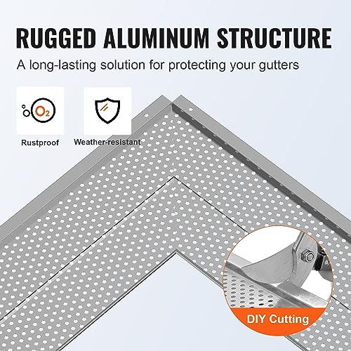 Image of VEVOR Gutter Guard, 6 inch Width, Aluminum Leaf Filter DIY Gutter Cover, 26 PCS 104 ft Total Length, 0.157'' Hole Diameter & 0.02'' Thick Fits Any Roof or Gutter Type