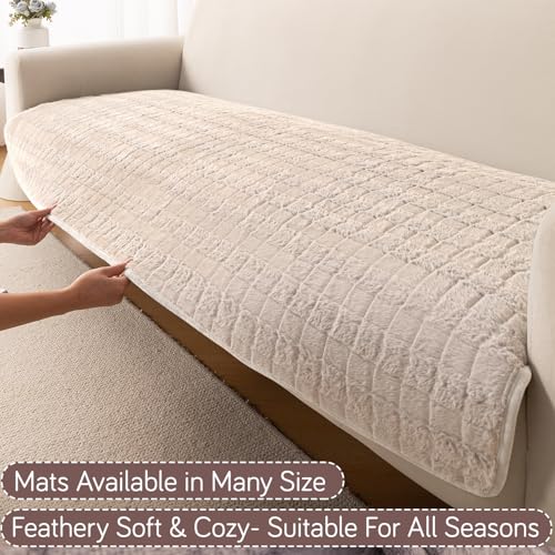 Image of HOKIPO 'Plush Haven' Premium Sofa Mat for 1 /2 /3 Seater & L Shape Sofa. Make Your Own Sofa Cover Set, Anti-Slip Mat Length 90(D) X 240(L) cm, Beige (AR-6288-BGE)