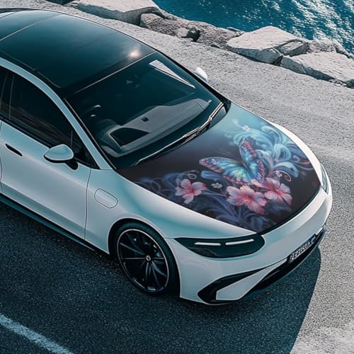 Image of Butterfly Flower Hood Covers for Cars, an All-Weather Waterproof Car Cover with a Windshield Snow Cover for Cars, Trucks, and Vans
