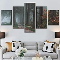SIGNWIN 5 Panel Canvas Wall Art Dramatic Forest Landscape Living Room Orange Photography Rustic for Home Decorations Ready to Hang - 60