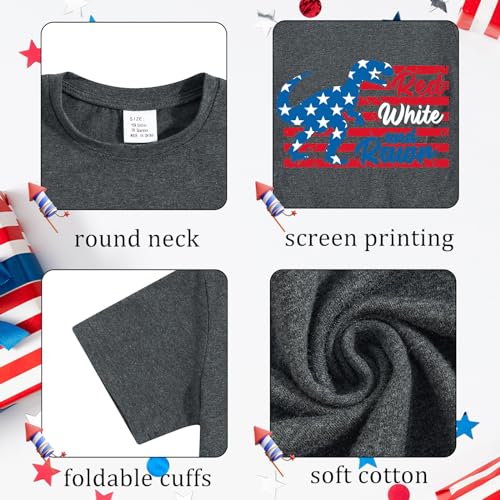 Image of Kids Independence Day Shirt 5-6 Years Old Toddler Dinosaurs 4th of July T-Shirt Outfit Short Sleeve Kid Boys American Flag Tee Grey for 4th of July