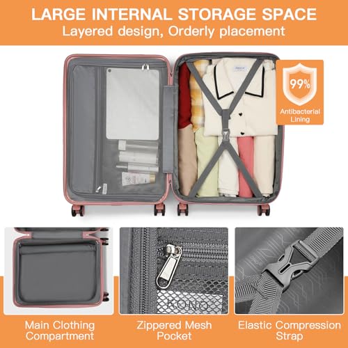 Image of Kono Carry On Luggage 22x14x9 Airline Approved, 20 Inch Expandable Suitcase | Lightweight Luggage with Quiet Spinner Wheels & TSA Lock, PC+ABS Hard Shell Suitcase for 1-3 Days Travel, Nude /Rose Gold