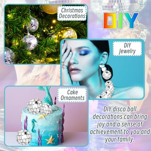 50 Pcs Disco Ball Cake Decoration,Mirror Ball Cake Topper,70s Disco Themed Party Decoration Disco Ball Ornaments for Christmas Tree Dance Music