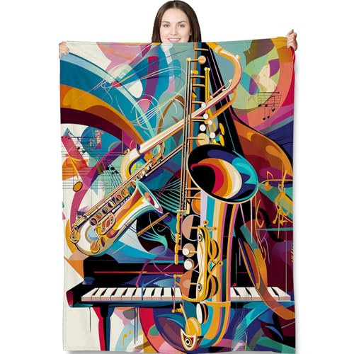 Turamurra Jazz Music Blanket Gifts for Music Lovers Adults and Kids Musical Throw Blankets for Bed Room Couch Soft Lightweight Warm Cozy Throws Decor 50x60in