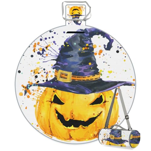 Shimoshe Abstract Art Pumpkin Picnic Outdoor Blanket Foldable Waterproof Sandproof Beach Blanket Portable Water-Resistant Round Picnic Mat for Travel Camping Park Lawn