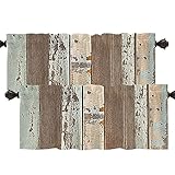 Batmerry Rustic Wood Kitchen Valances Half Window Curtain, Brown Wooden Blue Wood Plank Wall Board Panel Kitchen Valances for Windows Heat Insulated Valance for Decor Reducing The Light 52x18 Inch