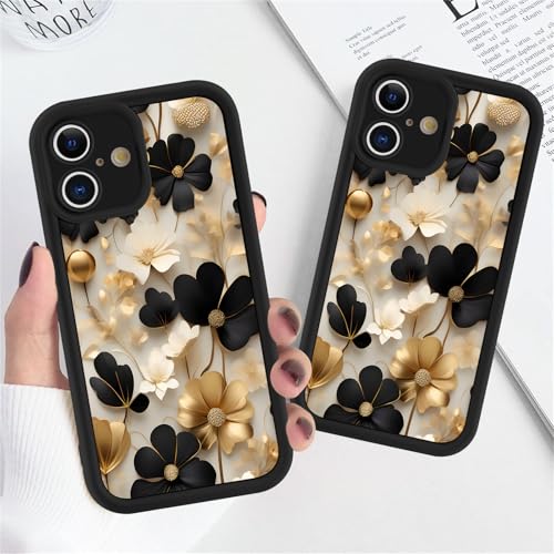 Coque iPhone 17 flexible protection florale noire et dorée