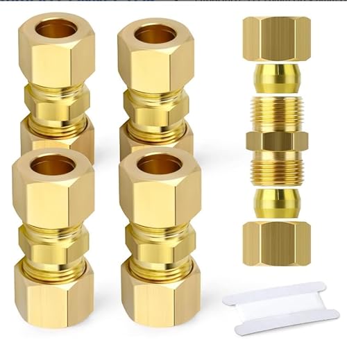 2 Pcs Straight Brass Brake Line Compression Fitting Unions for OD Tubing 3/16