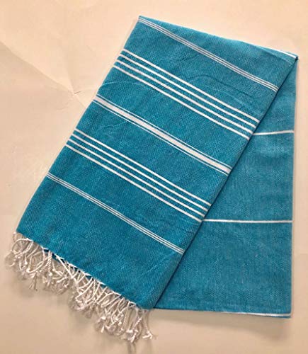 Paramus Turkish Towel Peshtemal in 100% Cotton for Beach Bath Swimming Pool Yoga Pilates Picnic Blanket Scarf Wrap Hammam Fouta Turkish Bath Towels Beach Towel (37x 70) (Turqouise, hierapolis)