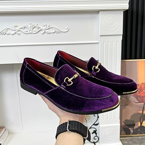 Image of FLQL Men's Luxury Velvet Penny Loafers Shoes Embroidery Suede Dress Loafers Daily Boats Shoes for Party Wedding Prom Size 7-13