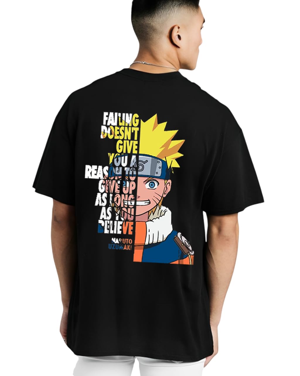 ROYAL DJ FASHIONCotton Back Side Graphic Printed Down Shoulder Half Sleeves Round Neck Casual T-Shirt for Men & Boys (Black-010)