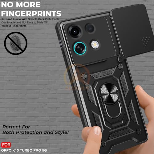 Image of Armor Bumper Back Cover Case for Oppo K13 Turbo 5G / Oppo K13 Turbo Pro 5G Rotating Camera Cover, Ring Holder & Kickstand | Heavy Duty & 360 Degree Protection Back Cover (Black)