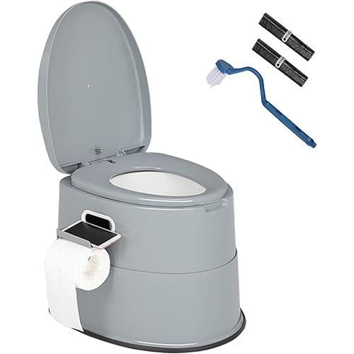VINGLI Portable Toilet | Indoor Outdoor Commode w/Detachable Inner Bucket, Removable Paper Holder, Included Toilet Brush & Trash Bags, Lightweight Compact for Camping, Boat, Van, Emergency, Grey