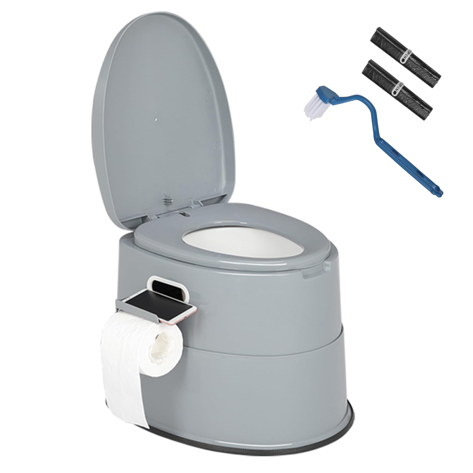 VINGLI Portable Toilet | Indoor Outdoor Commode w/Detachable Inner Bucket, Removable Paper Holder, Included Toilet Brush &amp; Trash Bags, Lightweight Compact for Camping, Boat, Van, Emergency, Grey
