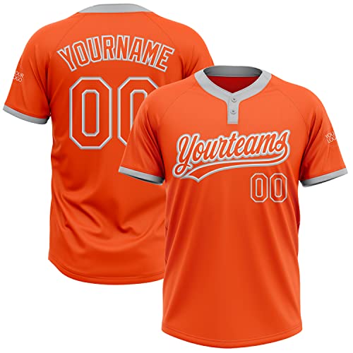 Customized Breathable Mesh Baseball Jersey Button Up Orange Sports Softball T-Shirt Hiking Running Kayaking Cycling Hunting Personalized Team Uniforms Stitched Gray Name Number for Men/Women/Youth