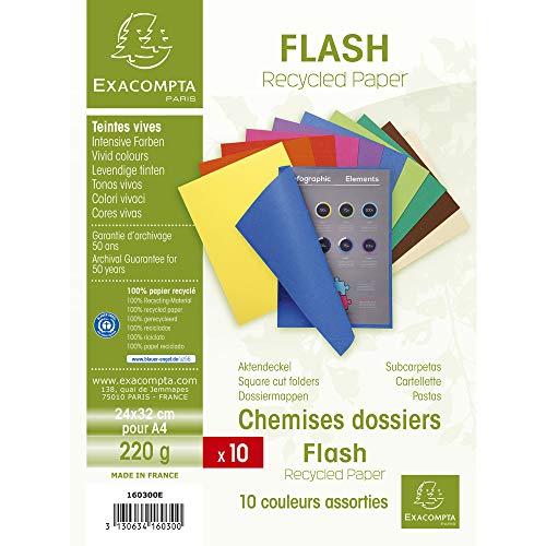 Exacompta 160300E 10er Pack Aktendeckel Forever DIN A4 aus extra starkem Recycling-Karton farbig sortiert Mappe blauer Engel zertifiziert Einschlagmappe