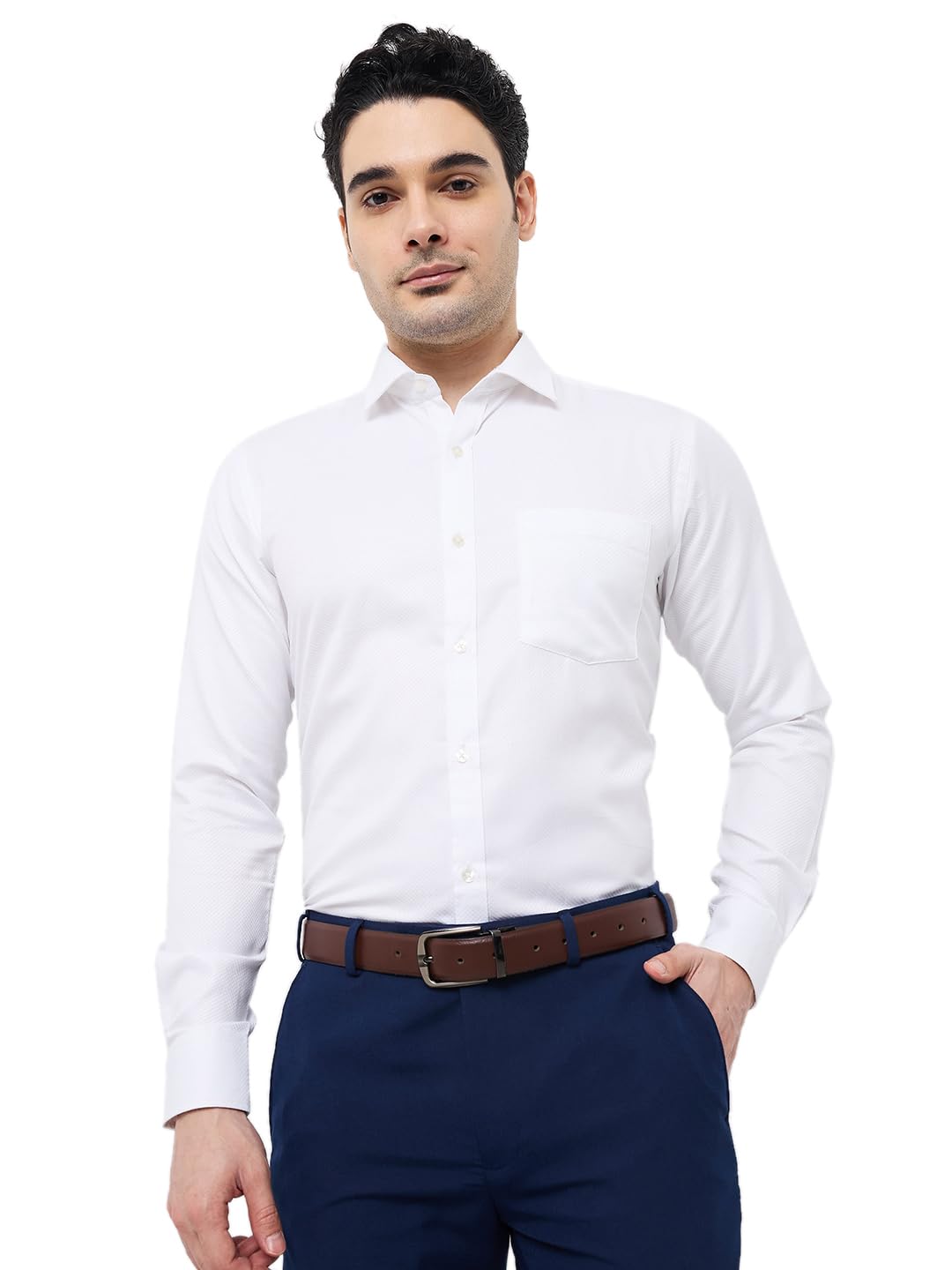 Men Slim Fit Structure Pattern Cotton Polyester Blend Semi Cutaway Collar Full Sleeve Formal Shirt-image-38
