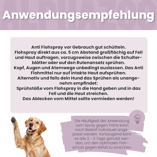 alphazoo Bye Bye Vloh Spray für Hunde 100 ml – mit Lavendel, Geraniol & Zitronen-Eukalyptus. Hilft gegen Flöhe, sanft zur Haut & ohne Alkohol. Natürlicher Schutz, pflegend & hautfreundlich.