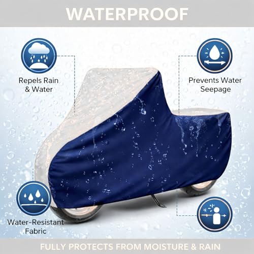 Image of 6X6 Heavy Duty Bike Cover for Hunter 350, Dual Tone White & Blue, All-Weather Protection, Waterproof, UV Resistant, Dustproof, Windproof, Durable Outdoor Motorcycle Body Covers for Daily Use
