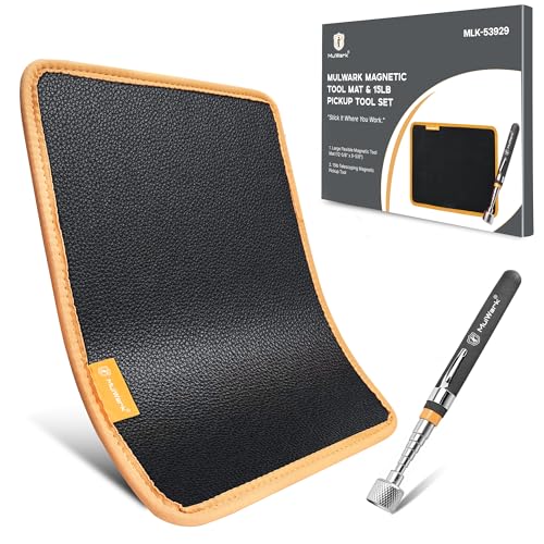 Mulwark Magnetic Tool Mat with 15Lb Magnetic Pickup Tool 12.8x9.8 Flexible Magnetic Mat Magnetic Parts Holder for Organizing Screw Bolts Nuts Washers Pins Repair Tools Workshop