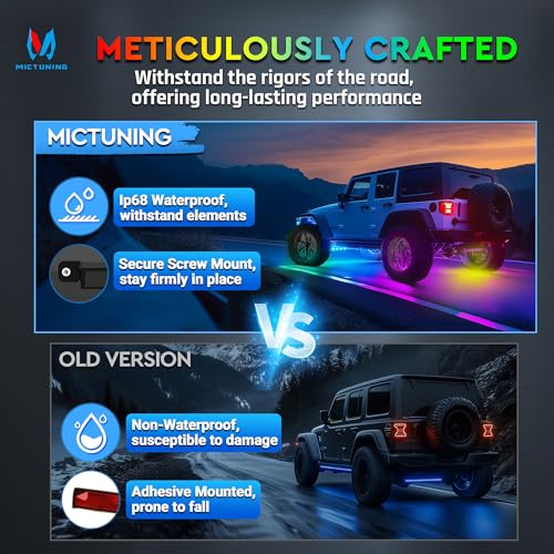 MICTUNING 8Pcs N8+ Chasing Color RGB+IC Underglow Neon Accent Strip Lights, 12V Multi DreamColor Music Soundsync Exterior Underbody Lights for Car, Wireless App & Remote Control, 2 Years Warranty — view 5