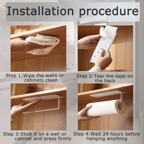 Tissue Hanging Roll Holder Towel Roll Holder Paper Towel Rack Wall-Mounted Under Cabinet Tissue Paper Towel Self-Adhesive or Drilling for Kitchen,Bathroom or Pantry(White) - Image 4