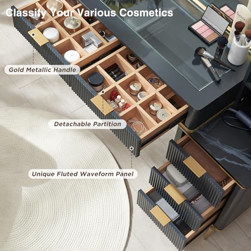 image for T4TREAM Fluted Makeup Vanity Desk with 36