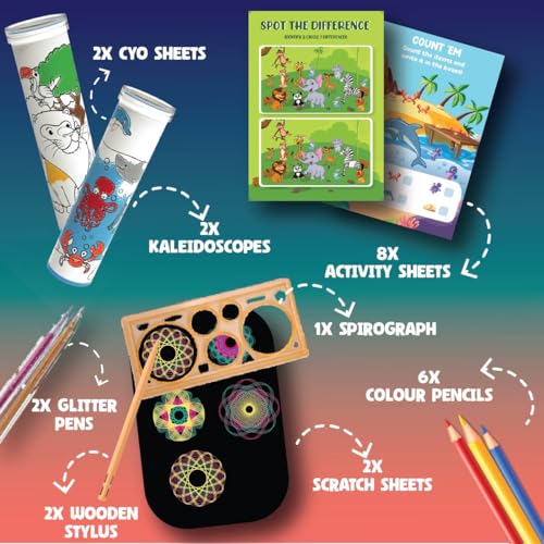 Image of PlayMagic BrainActiv Kaleidoscope Making DIY Kit for Kids 3+|Magical Pattern Creation Kit|2 Kaleidoscopes, Scratch Sheets, 8 Activity Sheets|Educational Birthday Gift for Kids-Sea & Animal Adventure