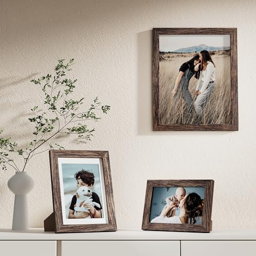 Image of Vittanly 10 Pack Picture Frames Collage Wall Decor, Gallery Wall Frame Set for Wall or Tabletop Display, Engineered Wood and Shatter-resistant Plexiglass, Multi Sizes with 8x10, 5x7, 4x6 Frames, Brown