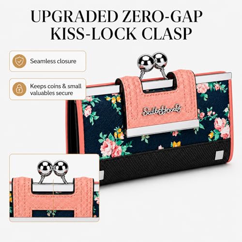 Image of Floral Wallet for Women, Vintage Kiss-Lock Clutch Purse