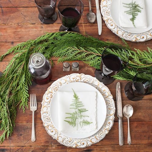Genmous & Co. Genmous 13 Inch White Charger Plates Set Of 8, Vintage Embossed Plastic Table Chargers For Wedding Party Christmas Thanksgiving, Elegant Gold Dinner Plate Chargers Bulk For Rustic Farmhouse Kitchen Decor thumb #5