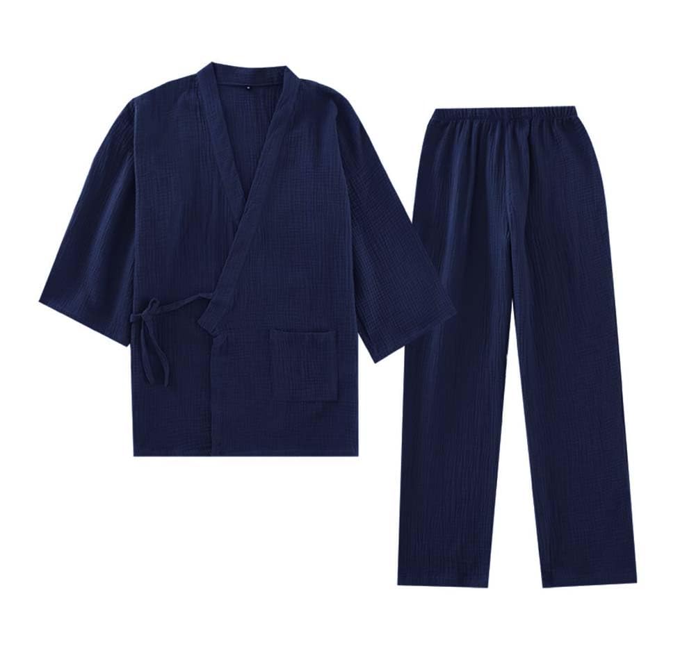 Fendawn Strive Albornoz clásico japonés para hombre, de algodón, pijama, kimono, ropa casual, color azul marino