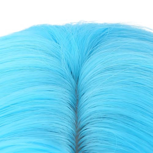 Image of PATTNIUM Light Blue Long Curly Wigs for Kids Girls Blue Middle Part Heat Resistant Synthetic Wigs Halloween Cosplay Costume Party Wig