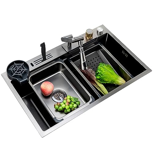 YADZISW Grifo robot con pantalla digital para cocina, grande, individual, acero inoxidable 304, con caja para cuchillos (color: A, tamaño 75 x 46 cm)
