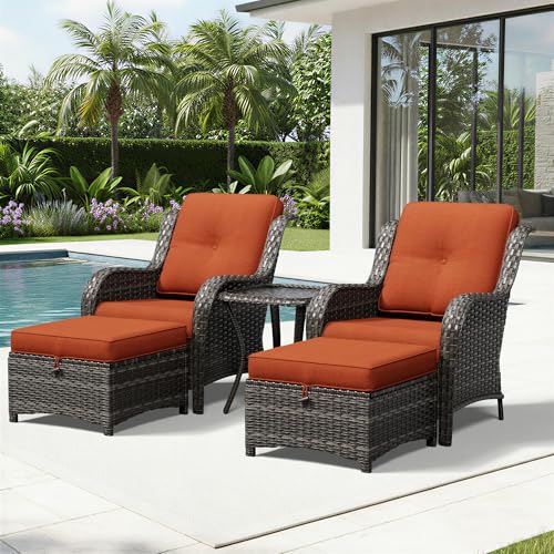 Image of Joyside 5 Piece Wicker Patio Furniture Set, Rattan Patio Chairs with High Back, Deep Seating, Wide Armrest, Thickened Cushions, Outdoor Furniture for Deck, Porch Use