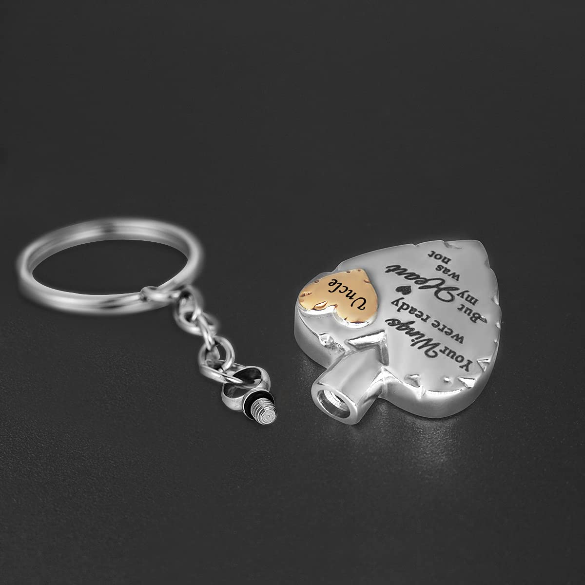 FCZDQ Your Wings were Ready but My Heart was Not Stainless Steel Cremation Jewelry for Ash Urn Keychain Gold Uncle