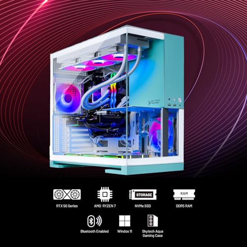 Image of Skytech Gaming Aqua Gaming PC, AMD Ryzen 7 7700X 4.5GHz, NVIDIA RTX 5070 12GB, 1TB Gen4 NVMe SSD, 32GB DDR5 RAM 6000, 850W Gold ATX 3 PSU, 360 ARGB AIO, Wi-Fi, Win 11, Desktop