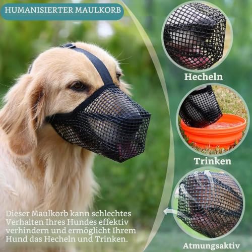 Maulkorb für große Hunde, Maulkorb mittlere Hunde mit Klettverschluss, Atmungsaktive Haustier Maske Hundetraining für Kleine Mittlere große (Schwarz, M)