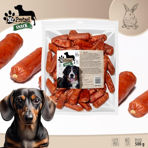 Mr. Pretzel Hundeleckerli 500g - Zarte Kaninchen-Würstchen, 85% Kaninchen - Proteinreicher Hundesnack für Training & Belohnung - Getreidefrei, Hypoallergen, Ohne künstliche Zusätze - für alle Hunde