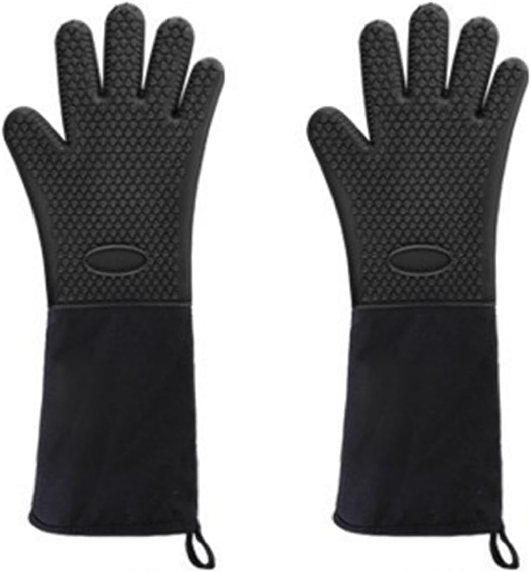 Extra Long Silicone and Cotton Gloves, Thickened with Bone Edges, Suitable for ovens, microwaves, barbecues, Ultra-high Heat Resistance - 1 Pair of 19 inches(Mint Green)