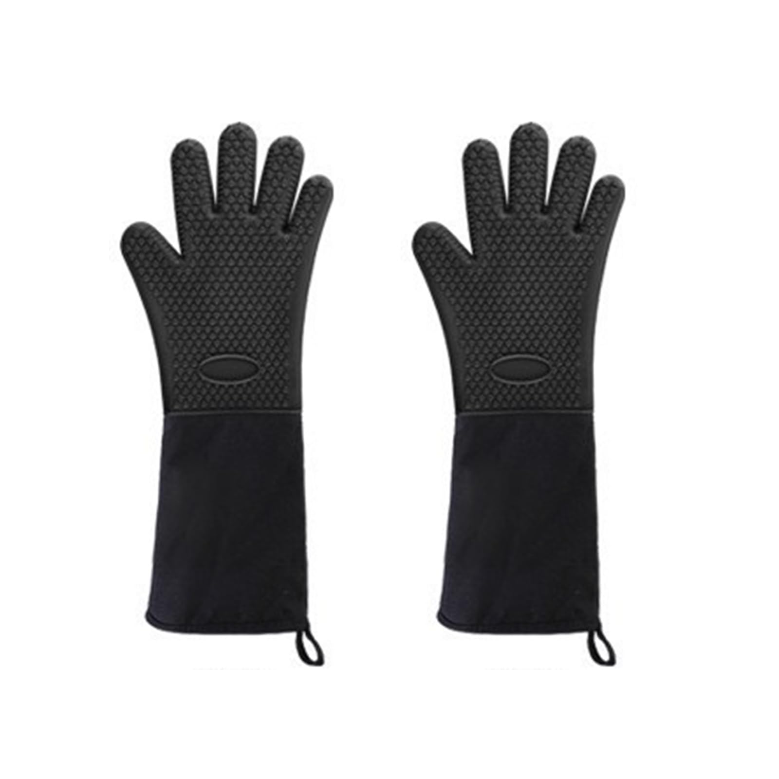 Guanti extra lunghi in silicone e cotone, ispessiti con bordi ossei, adatti per forni, microonde, barbecue, resistenza al calore ultra elevata – 1 paio da 48,3 cm (nero)