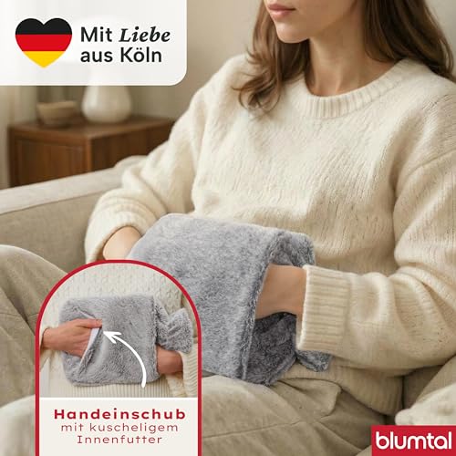 Blumtal Premium Wärmflasche mit Bezug & Tasche flauschig - Wärmeflasche aus verwendungssicherem Naturkautschuk mit Flauschbezug - auslaufsichere Bettflasche mit Innenfutter - Wärmeflasche Braun