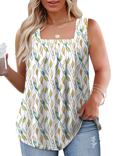 VOGRACE Plus Size Womens Tank Tops Chic Square Neck T Shirts Casual Sleeveless Tunics Floral Print YH009 5XL