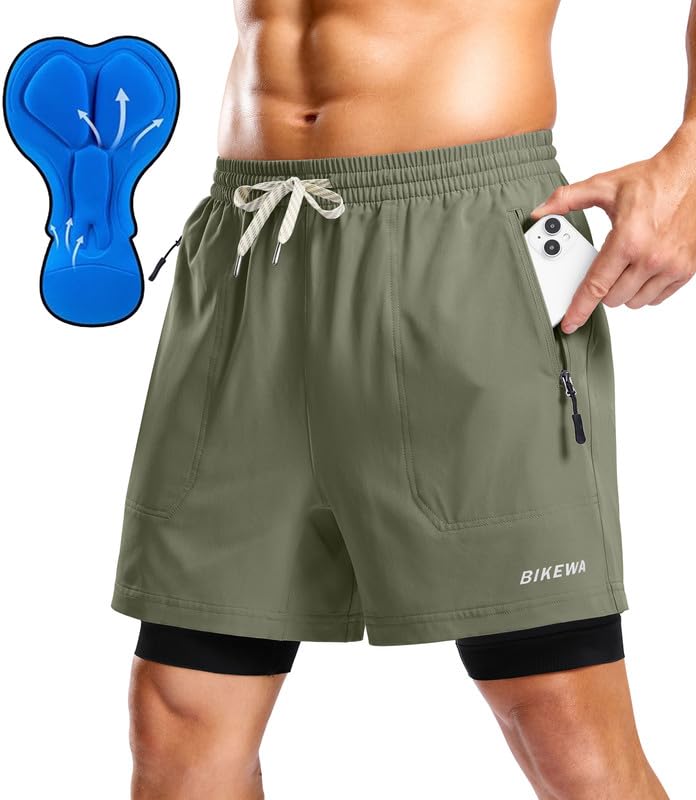Bikewa Mens Mountain Bike Shorts 4D Padded Loose-fit Cycling Biking Bicycle Riding Biker Shorts for Men Zipper Pockets(Grey Sage XL)