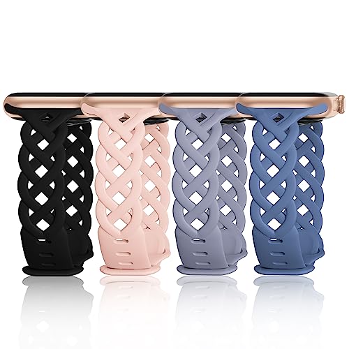 Image of Slim Silicone Bands Compatible with Apple Watch Band 40mm 38mm 41mm 44mm 45mm 46mm 49mm 42mm Women Floral Breathable Braided Lace Thin Sport Strap Replacement Wristbands iWatch SE Series 11 10 9 8 7 6 5 4 3 ultra 2